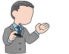 Graphic of man in suit holding pen